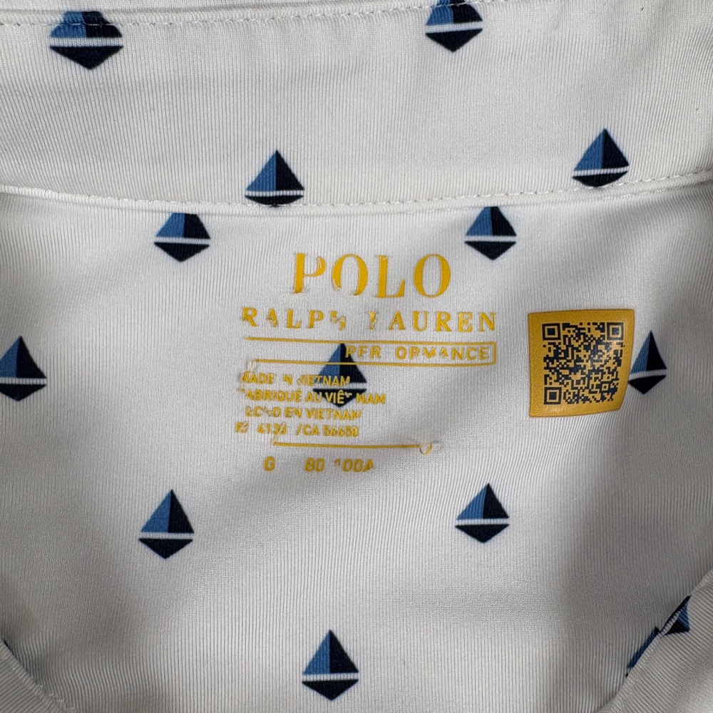 Polo Ralph Lauren Polo Shirt Mens L White Blue Sailboat Performance AOP - Picture 6 of 7
